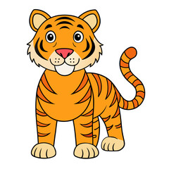 Cute cartoon tiger with orange and black stripes isolated on transparent background isolated on white background