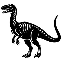 Black silhouette of a dinosaur skeleton with sharp teeth isolated on white background isolated on transparent background