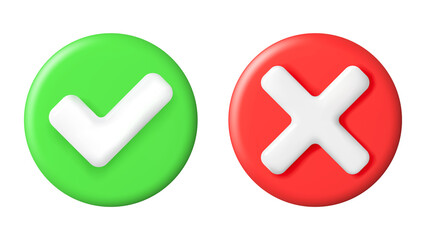 Green Checkmark and Red Cross Icons on White Background