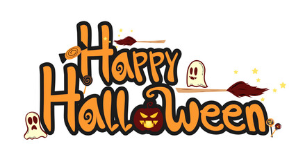 Happy Halloween text with spooky elements and candy