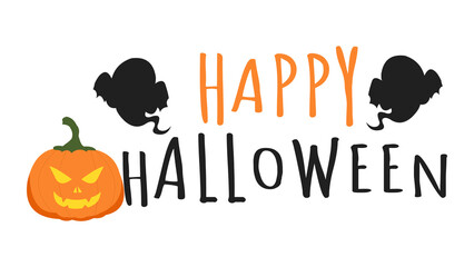 Happy Halloween with Pumpkin and Ghosts text lettering