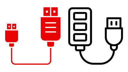 Red USB Cable and Black USB Hub with Cable connector