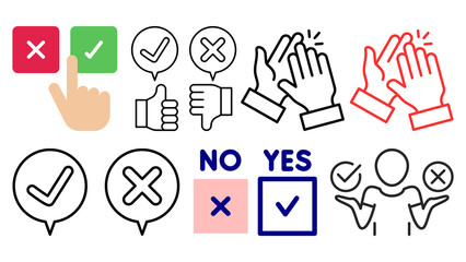 Set of Yes No and Action Icons with Hand and Clapping