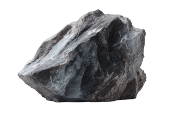 Close-up view of a rough, dark gray rock with irregular surface and texture.