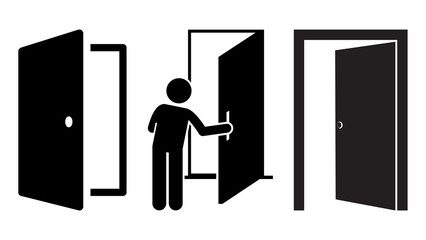 Stick Figure Opening Doors closed silhouette
