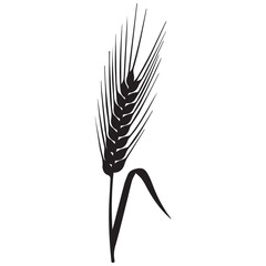 Stylized black and white illustration of a single wheat stalk