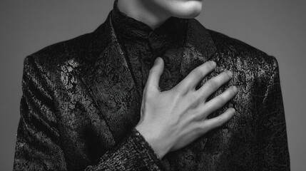 A hand over the chest conveys heartfelt emotion sincerity and compassion symbolizing empathy gratitude and the deep human connection of feeling and personal expression