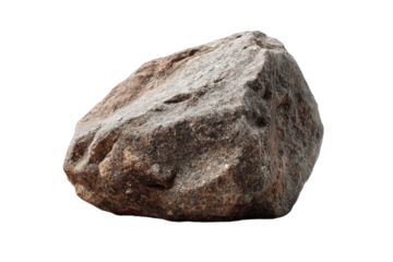 A single, rough, brown, and gray rock isolated on a white background.