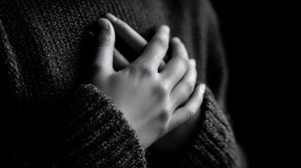 A hand over the chest conveys heartfelt emotion sincerity and compassion symbolizing empathy gratitude and the deep human connection of feeling and personal expression