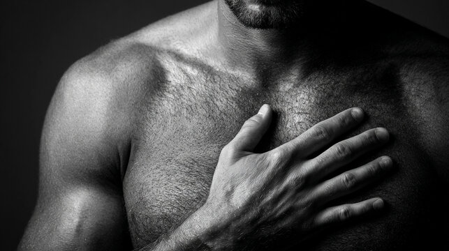 A hand over the chest conveys heartfelt emotion sincerity and compassion symbolizing empathy gratitude and the deep human connection of feeling and personal expression