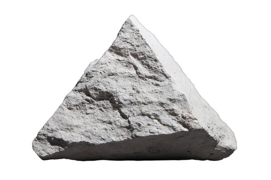 A single triangular piece of rough, textured white stone isolated on a plain white background.