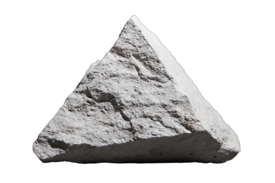 A single triangular piece of rough, textured white stone isolated on a plain white background.