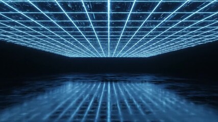 Futuristic Gridscape A mesmerizing digital environment with glowing blue lines, creating a sense of depth and advanced technological design, perfect for tech-related projects - Powered by Adobe