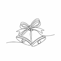 Elegant line art of Christmas bells and ribbon, perfect for holiday greetings, minimalist designs, and festive season projects originally created as scalable vector