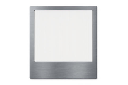 Blank instant square photo frame with metallic border for memories, transparent background design template