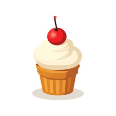 Cupcake with white cream frosting and cherry