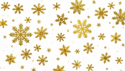 Elegant winter background with scattered golden snowflakes over a soft white surface. Perfect for luxury holiday cards, invitations, and festive digital designs that need a touch of glamour.