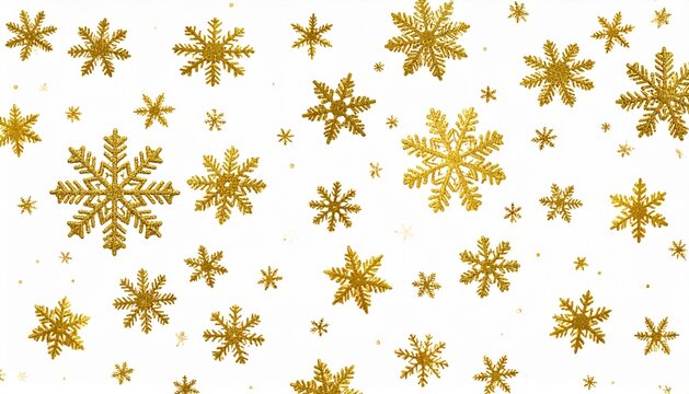 Elegant winter background with scattered golden snowflakes over a soft white surface. Perfect for luxury holiday cards, invitations, and festive digital designs that need a touch of glamour. - Powered by Adobe