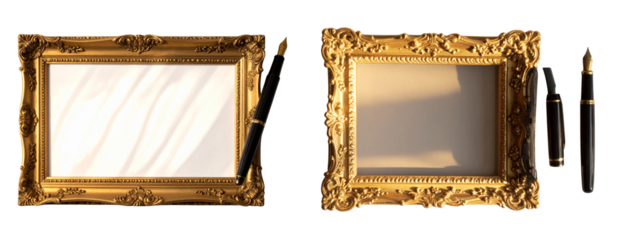 Baroque Golden Picture Frame and Vintage Fountain Pen