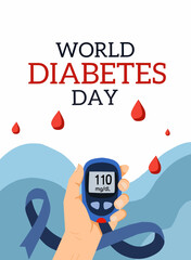 World Diabetes Day Awareness with Glucometer and Blue Ribbon