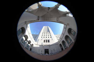 Fisheye View looking up from the Courtyard of the Los Angeles City Hall, California