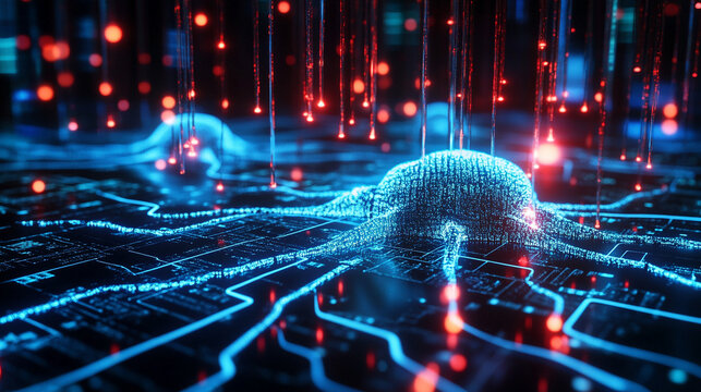 Holographic neurons float above a CPU symbolizing artificial intelligence neural networks and the fusion of human brain inspired computing with advanced digital technology - Powered by Adobe