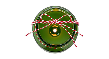 Gift - Green candle with red and white twine tied in a bow, festive decoration for holidays and cozy atmospheres, perfect for Christmas and winter celebrations