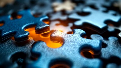 Close-up of interlocking puzzle pieces with glow - Powered by Adobe
