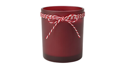 Gift - Red glass candle holder with white striped bow, decorative accessory for home and holiday d?cor, perfect for Christmas and cozy settings