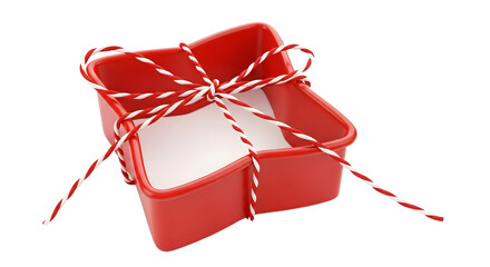 Gift - Red star-shaped ceramic dish with white interior tied with red and white striped string, festive tableware perfect for holiday decorating