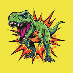 Neon Pop Art Style T-Rex Dinosaur Exploding with Color Illustration