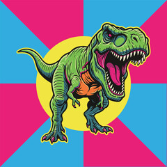 Vibrant T-Rex Dinosaur with Colorful Geometric Background