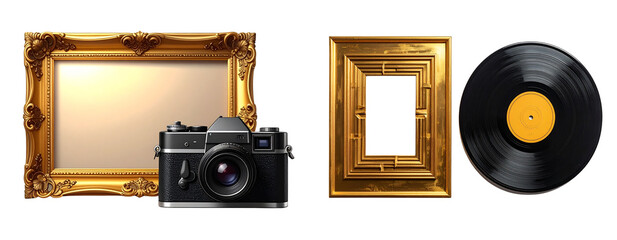 Ornate Retro Golden Frame and Vintage Box Camera
