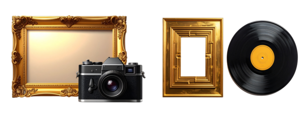 Ornate Retro Golden Frame and Vintage Box Camera