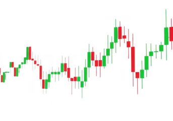Financial candlestick chart showing stock market trading data, isolated on transparent background