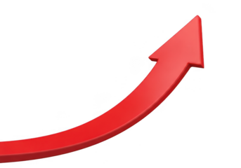 A red arrow pointing upwards, indicating growth and progress, isolated on transparent background