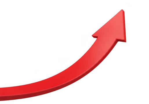 A red arrow pointing upwards, indicating growth and progress, isolated on transparent background