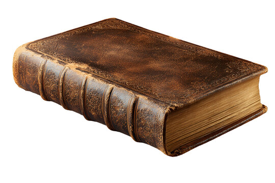 Antique leather bound book with aged pages isolated on transparent background - Powered by Adobe