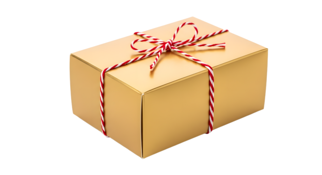 Gift - Wrapped gift box with red and white striped ribbon on transparent background, perfect for holiday and birthday celebrations