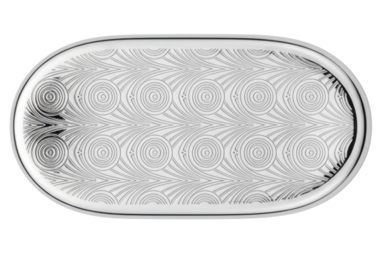 Oval silver serving tray isolated on a transparent background