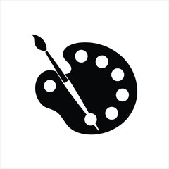 Paint Palette Icon – Vector Silhouette of Art Tool with Brush