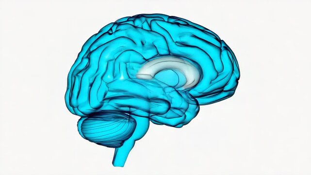 3D Medical Animation of a Translucent Human Brain with a Highlighted Limbic System. Neuroscience and Neurology Concept for Scientific Research and Education on a White Background.