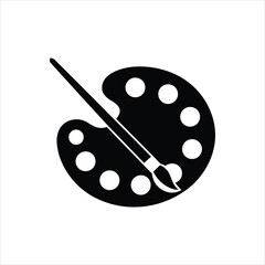 Paint Palette Icon – Vector Silhouette of Art Tool with Brush
