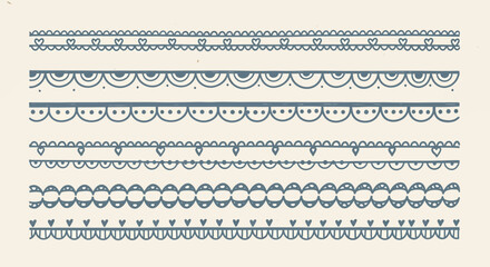 Collection of decorative borders with scalloped and geometric designs.
