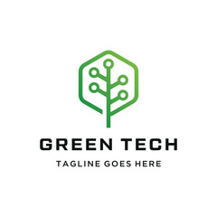 Abstract circuit tree with hexagon Hexagonal Frame for sustainable Green technology or eco-friendly brands logo design