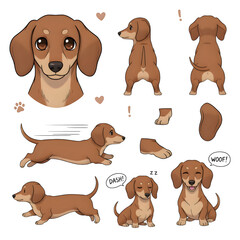 Set of dachshund dog character. illustration design.