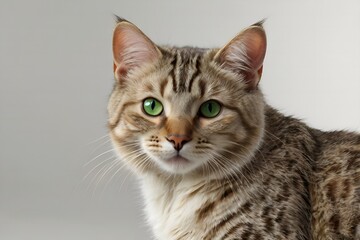 Obraz premium Australian Mist Cat with Spotted Coat and Green Eyes on White Background 