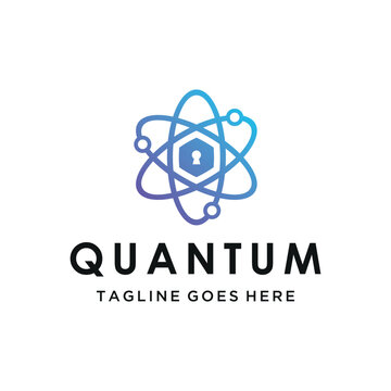 Modern quantum atom structure with Hexagon Keyhole Symbol for advanced security digital innovation logo design