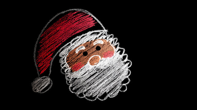 Child's drawing of Santa Claus in chalk scribbles on a black background