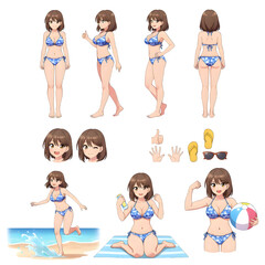 Set of Woman Wearing Bikini Character. illustration design.